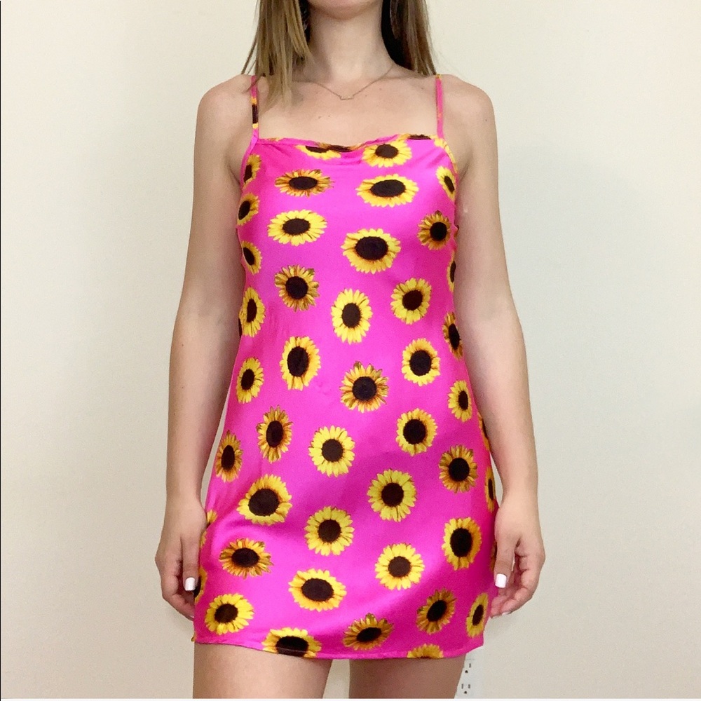 Sunflower Print Mini Dress